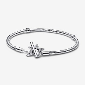 Pandora Moments Asymmetric Star T-bar Snake Charm Bracelets Sterling Silver | OZB-265098