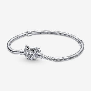 Pandora Moments Butterfly Clasp Snake Charm Bracelets Sterling Silver | XUL-305768