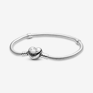 Pandora Moments Heart Clasp Snake Charm Bracelets Sterling Silver | BEQ-498631