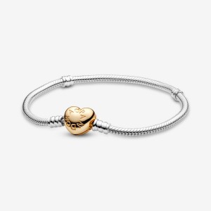 Pandora Moments Heart Clasp Snake Charm Holders Two-tone | PRL-825036