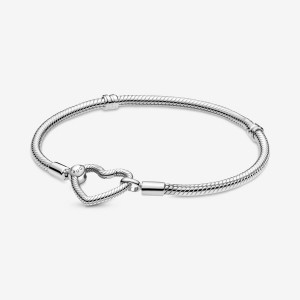 Pandora Moments Heart Closure Snake Charm Holders Sterling Silver | ZDW-618945