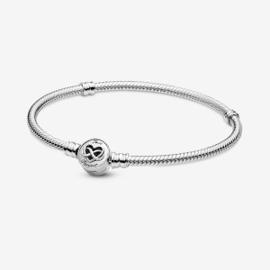 Pandora Moments Heart Infinity Clasp Snake Charm Bracelets Sterling Silver | RMP-278103