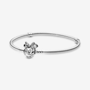 Pandora Moments Pavé Minnie Mouse Clasp Snake Charm Bracelets Sterling Silver | XLZ-437250