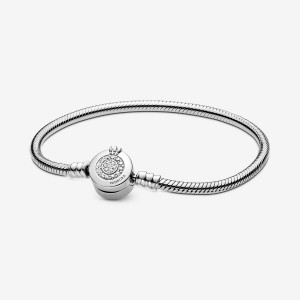 Pandora Moments Sparkling Crown O Snake Charm Bracelets Sterling Silver | KPB-596830