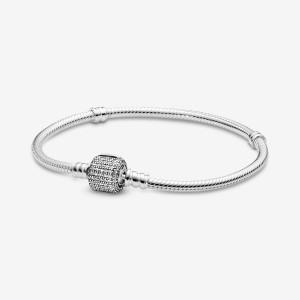 Pandora Moments Sparkling Pavé Clasp Snake Charm Bracelets Sterling Silver | IJY-104769