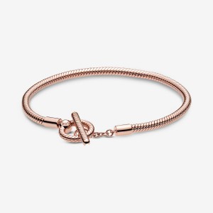 Pandora Moments T-Bar Snake Charm Bracelets Rose Gold Plated | TYL-390621