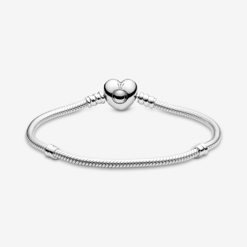 Pandora Moments Heart Clasp Snake Charm Bracelets Sterling Silver | BEQ-498631