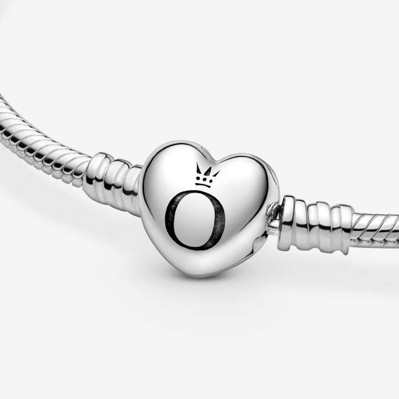 Pandora Moments Heart Clasp Snake Charm Bracelets Sterling Silver | BEQ-498631