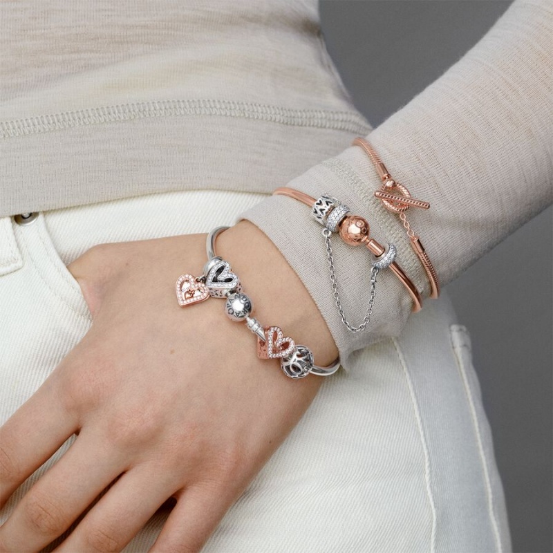 Pandora Moments T-Bar Snake Charm Bracelets Rose Gold Plated | TYL-390621