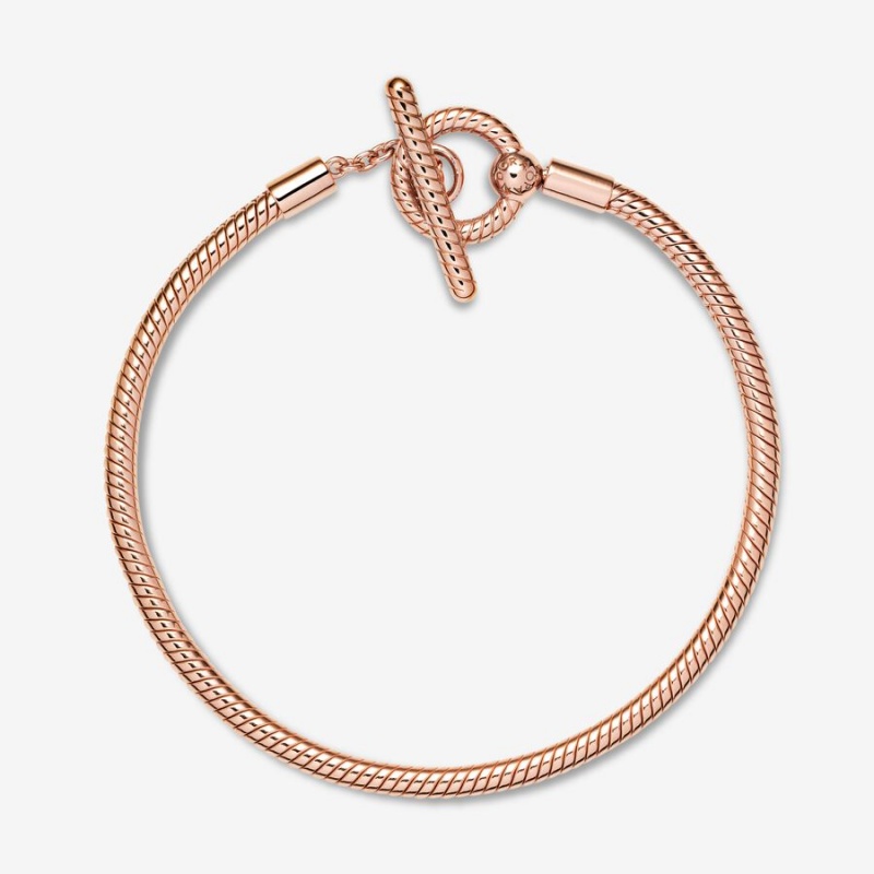 Pandora Moments T-Bar Snake Charm Bracelets Rose Gold Plated | TYL-390621