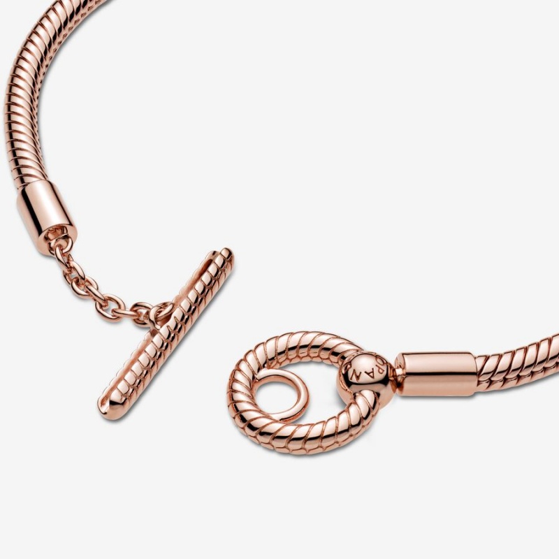 Pandora Moments T-Bar Snake Charm Bracelets Rose Gold Plated | TYL-390621